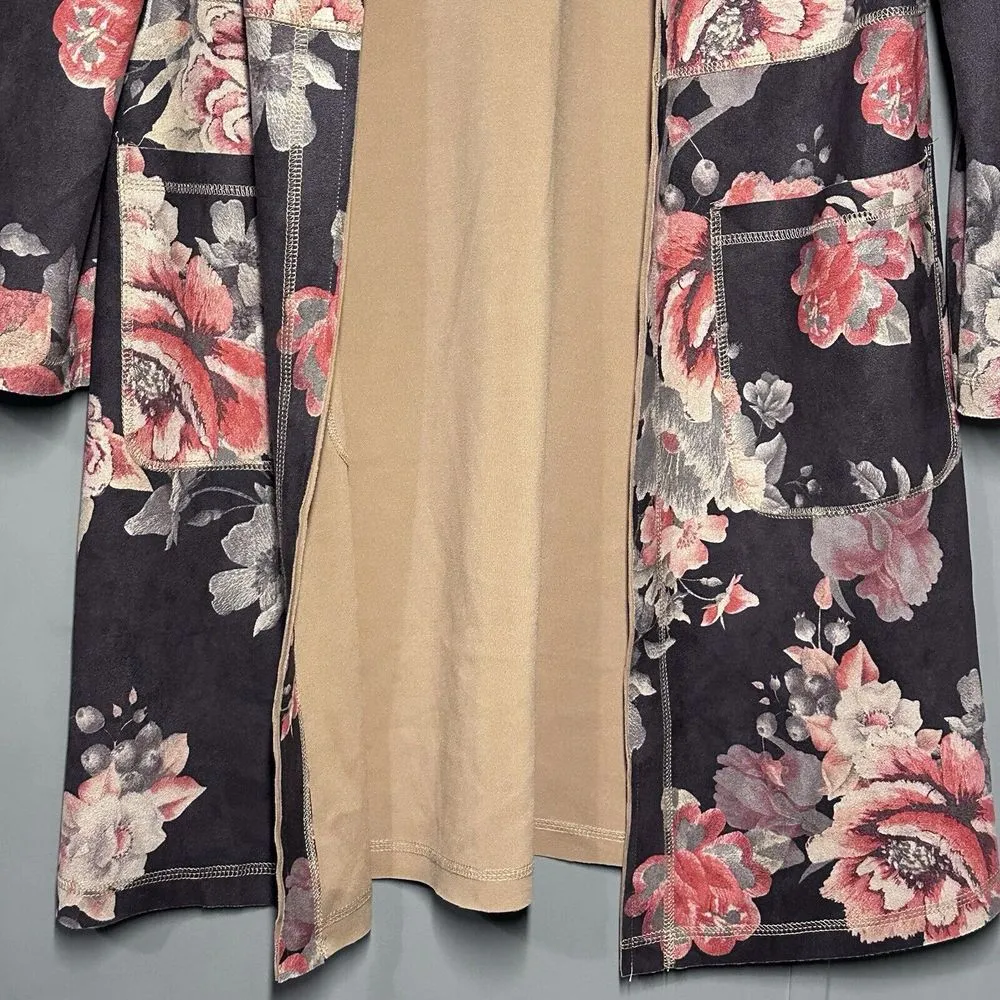 Anthropologie Solitaire faux-suede floral duster jacket Open Cardigan Size M - Image 3