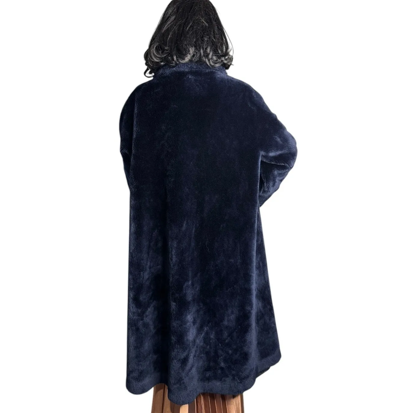 1950s Borgana Faux Fur Navy Plush Coat by Kraaton Fashions USA L - Image 3