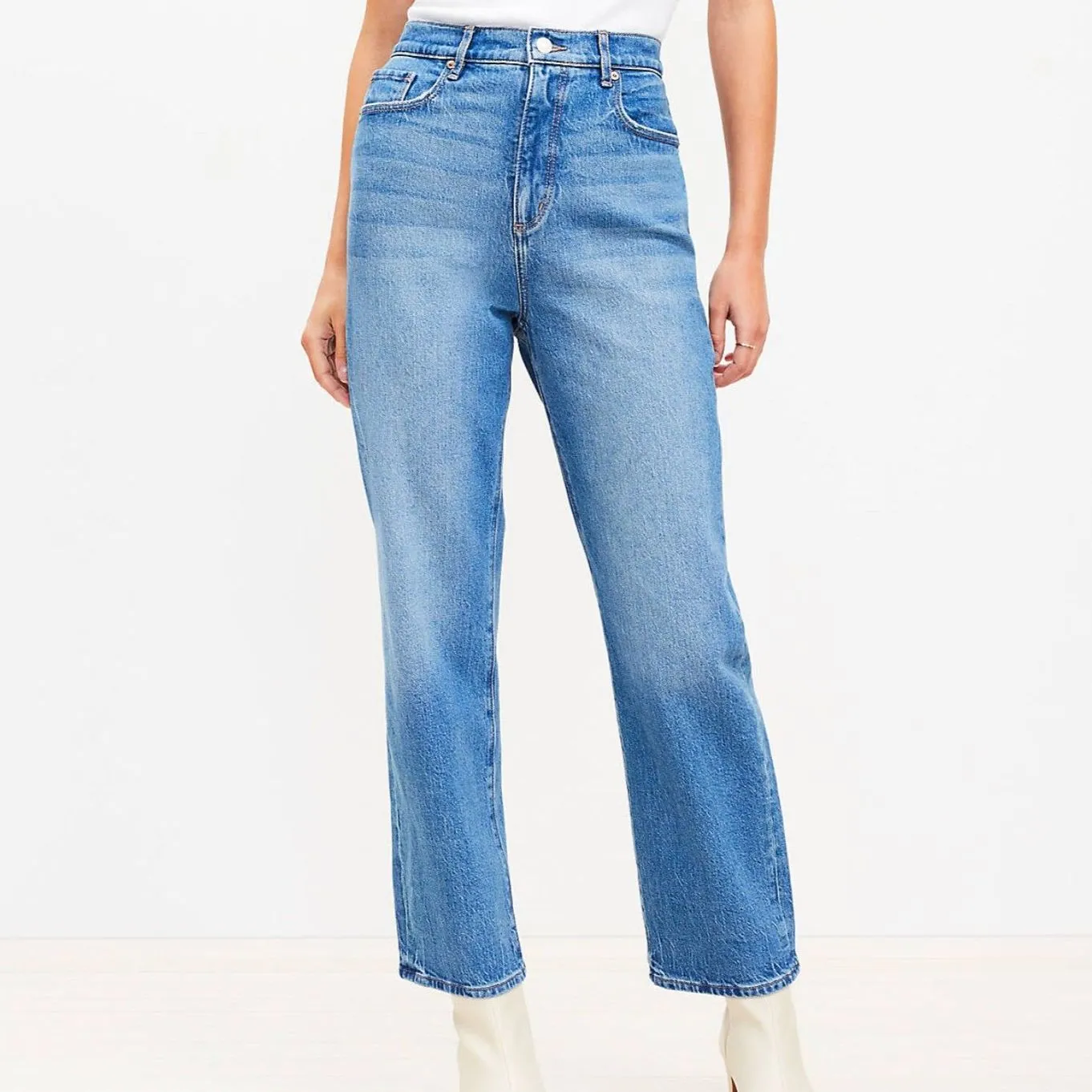 Loft | High Rise Straight Cotton Jeans in Vintage Mid Indigo Wash Size 6 / 28" - Image 2