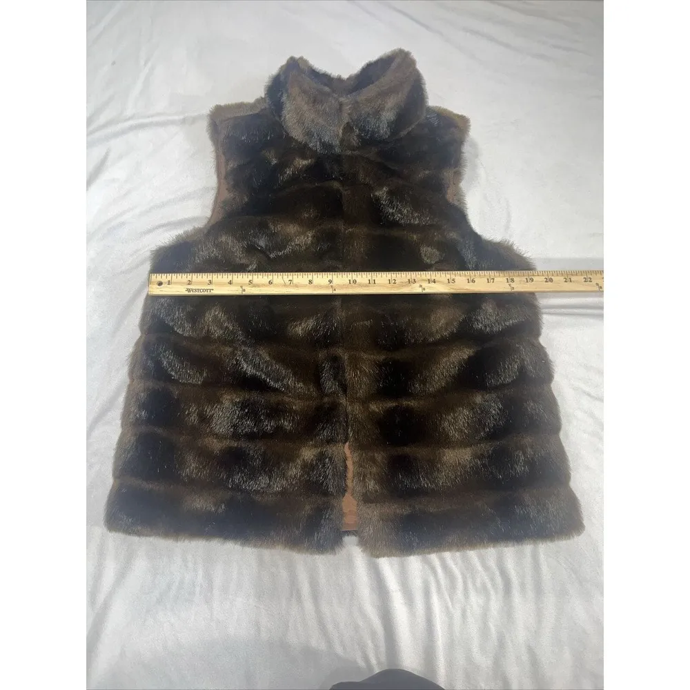 Michael Kors Dark Brown Faux Fur Vest Sz M Medium Hook & Eye Front Closure - Image 11