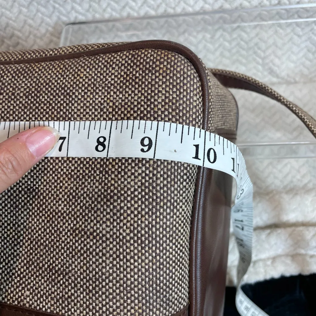 Vintage Brown Tweed Travel Shoulder Convertible Retro‎ Crossbody Bag Academia - Image 9