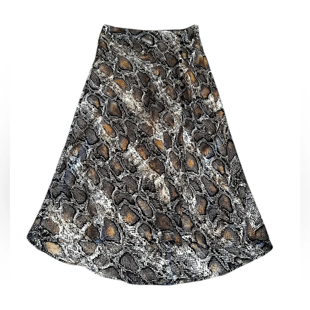 Zara Snake Print Midi Slip Skirt Front Slit Button Detail Casual Size Small - Image 2
