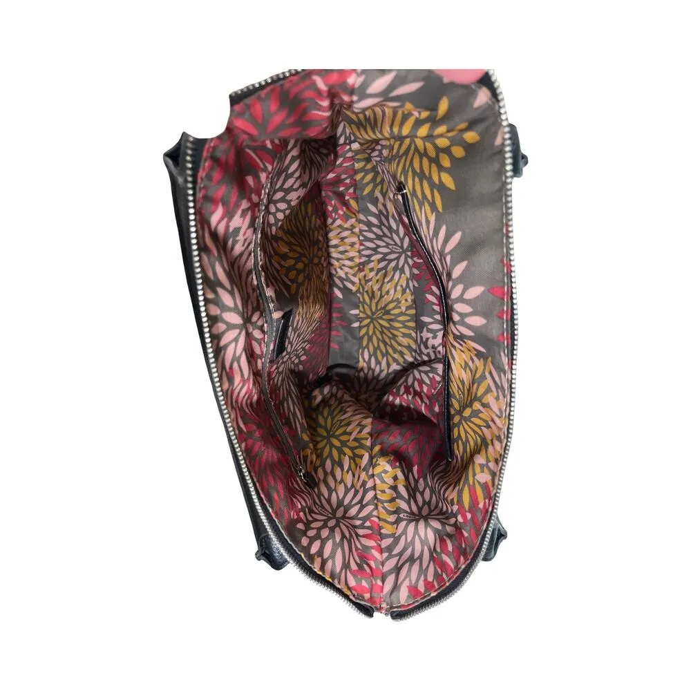Lodis Black Pebbled Leather Tote Bag – Floral Lining, Zippered Top, Shoulder0 - Image 12