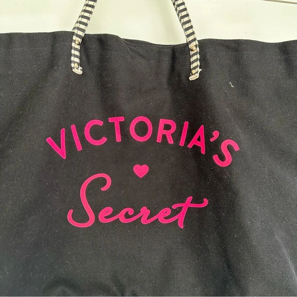 Victoria’s Secret Black Pink Striped Handle Tote Bag - Image 2