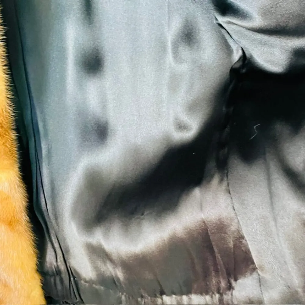 Vintage 40's Famous Barr Mink Brown Fur Trim Wool Black Coat - Image 5