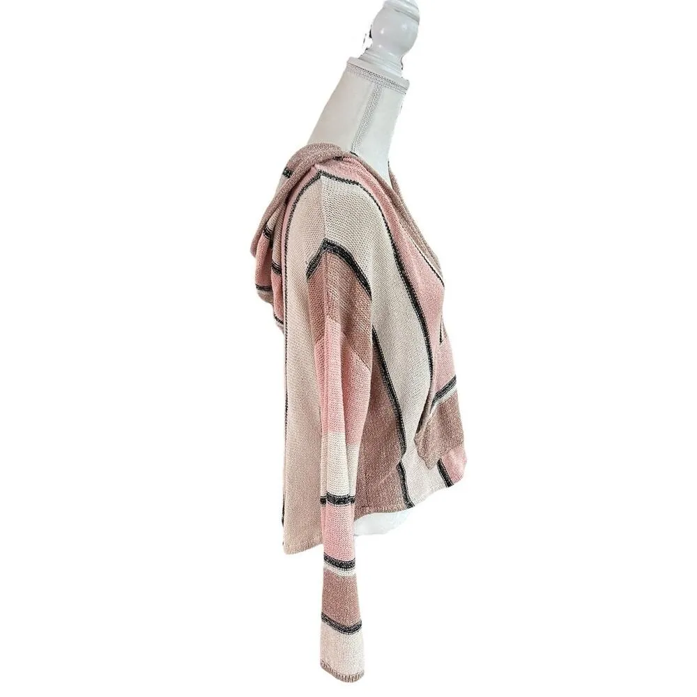 Billabong Women Knit Sweater Hooded Baja Beach Pink Stripe Size Medium - Image 6