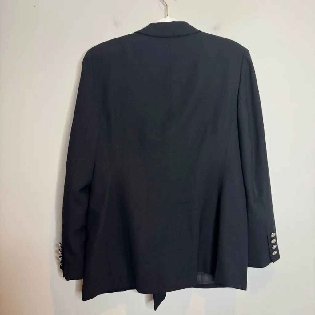 Ralph Lauren Womens Double Breasted Monogram Crest Wool Blazer Size 10 Black - Image 5