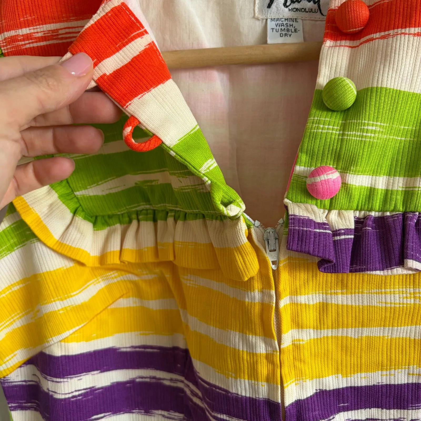 MALIA Honolulu Vtg 70s Handmade Hawaii Stripe Retro Sleeveless Romper Womens S - Image 4