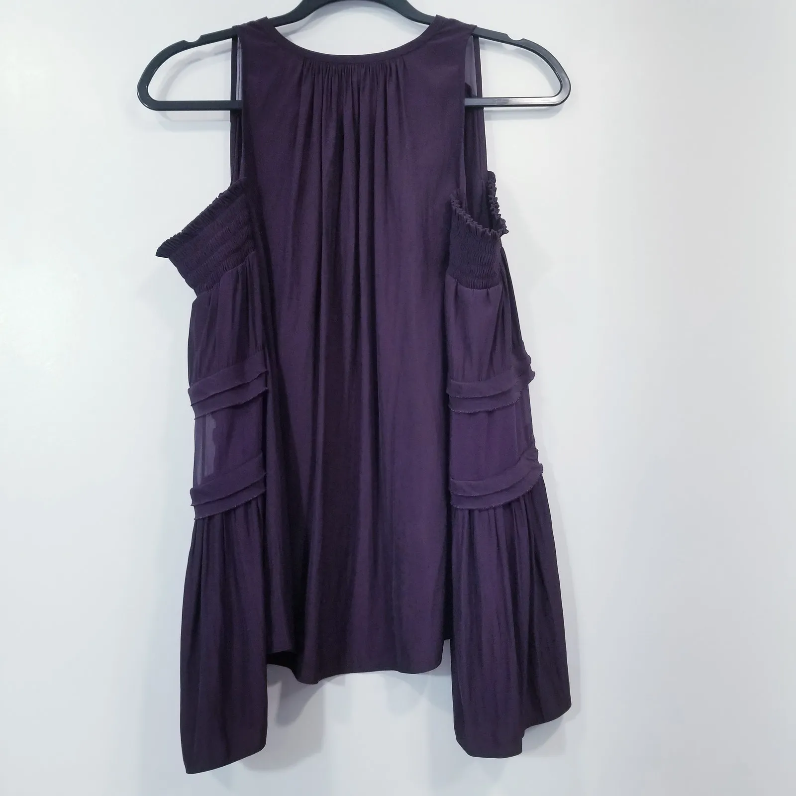 Ramy Brook New York Cold Shoulder 100% Silk Purple Blouse Long Sleeves - Image 4