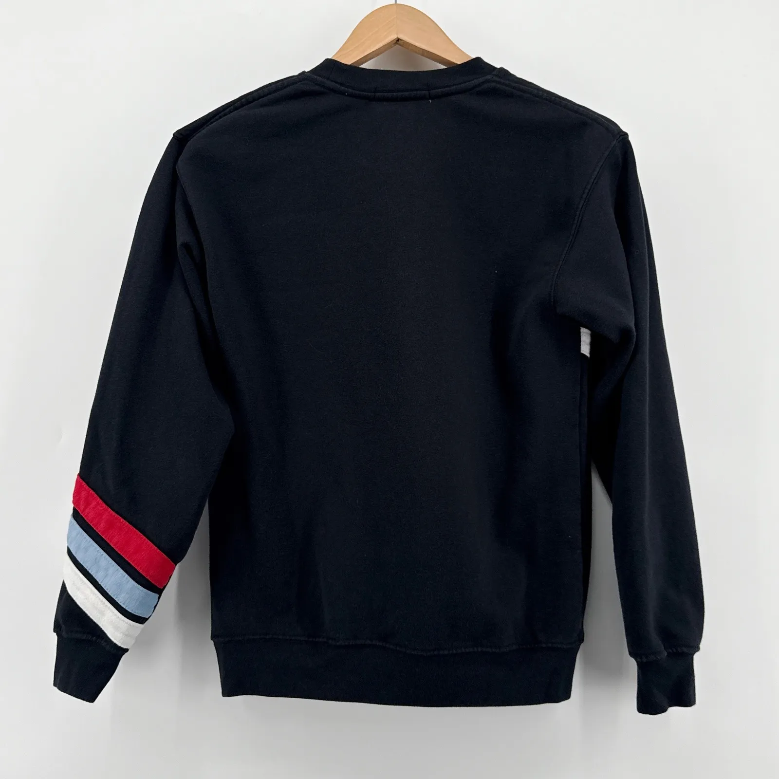 SUB_URBAN RIOT Retro Striped Sweatshirt Black Small Crewneck Red White Blue - Image 3