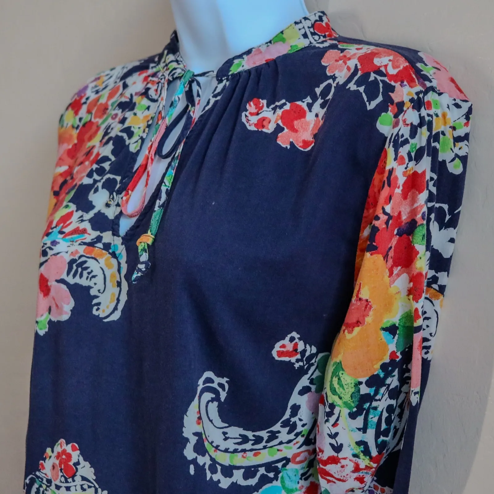 Lauren Ralph Lauren Floral Paisley Print Poplin Dress Tie Long‎ Sleeve Size S - Image 6