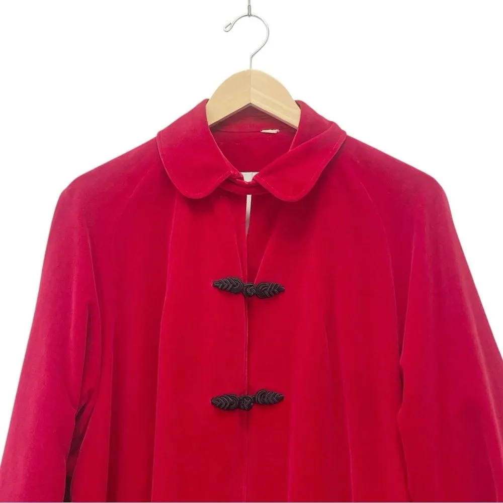 Vintage 1950s Red Velvet Long Evening Swing Coat Size Medium Rockabilly Festive - Image 6