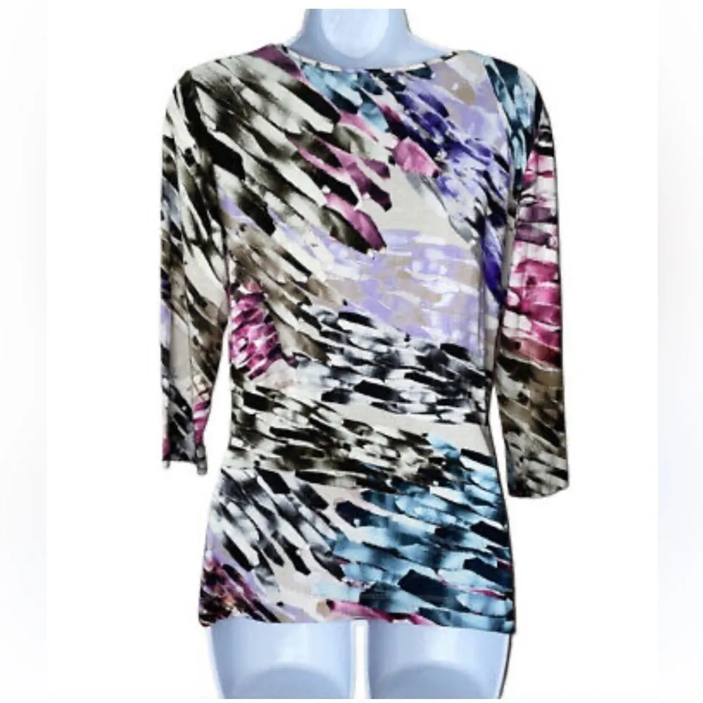 ESCADA Viscose WaterColor Jewel Tone Print 3/4 Length Sleeve Tunic Size M Pink - Image 8