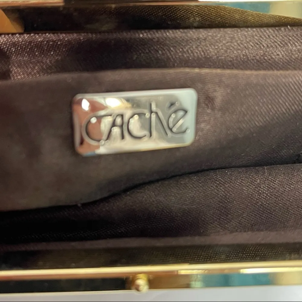 Cache Satin Brown Clutch Evening Bag with Gold Chain - Image 8