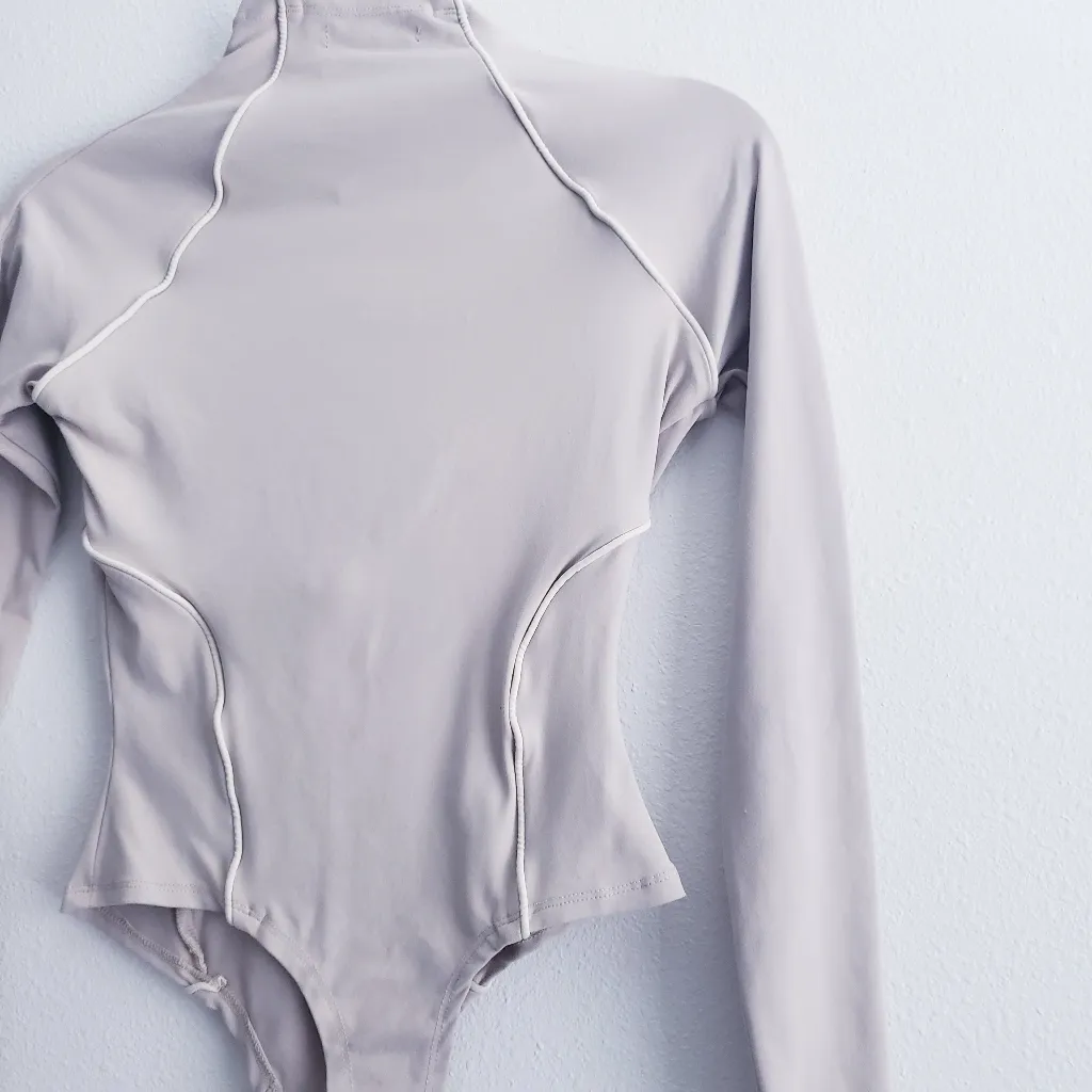 JLuxlabel Cream Long Sleeve Bodysuit Half Zip Closure - Image 6