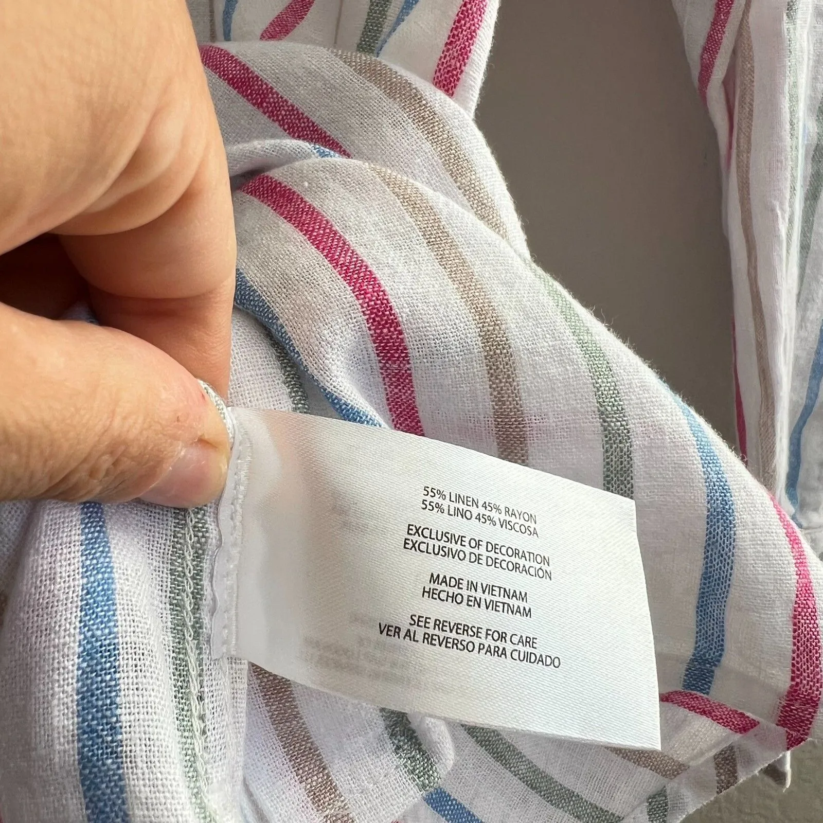 GAP White Colored Striped Long Sleeve Linen Blend Button Down Shirt Women Medium - Image 9