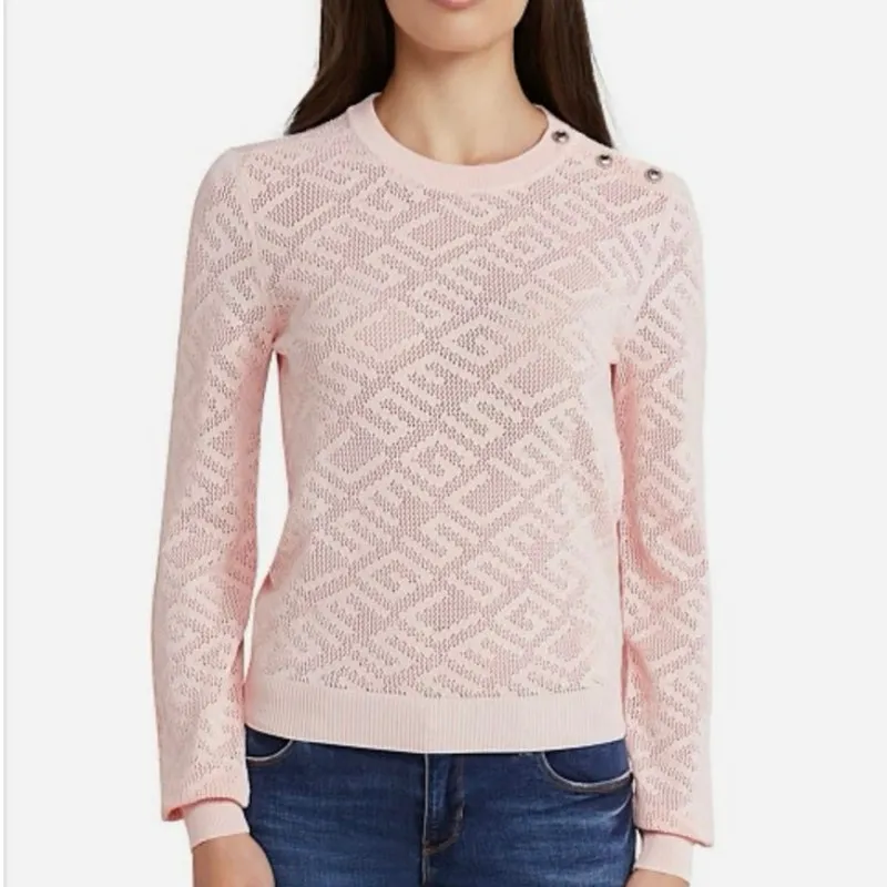 Guess Paula Allover G Long Sleeve Logo Knit Too Gold Buttons Size XL Y2K - Image 4