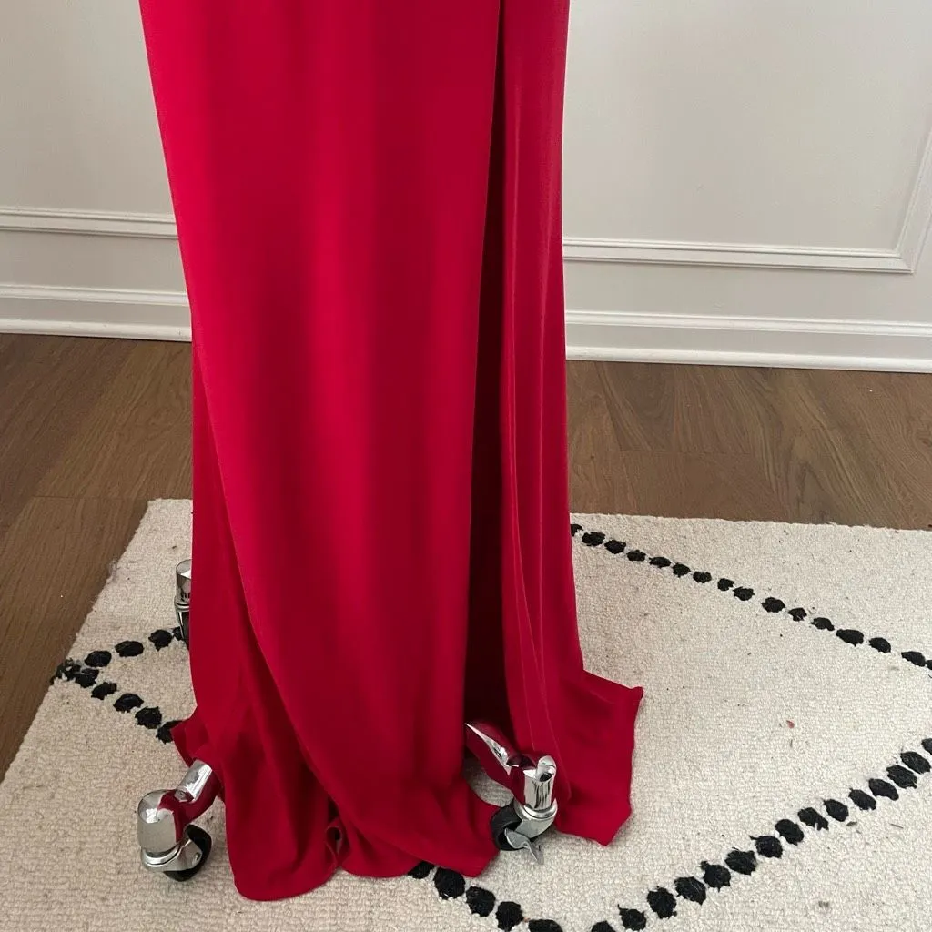 Vintage 90s Sherri Hill Halter Red Formal Gown 00 XXS - Image 7