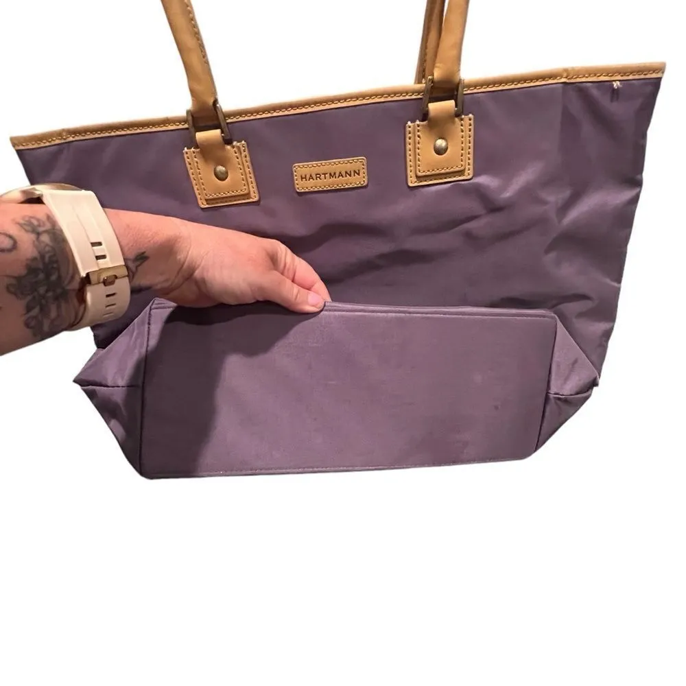 Hartmann Purple and tan full top zip lined two handle tote with interior pockets - Image 8