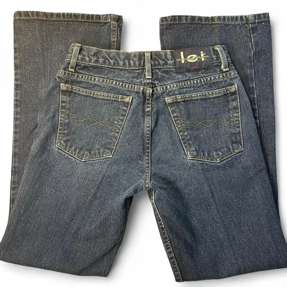 Vintage LEI Bootcut Flare Jeans – Size 9 | Dark Wash | High Rise | Y2K 90s Blue - Image 3