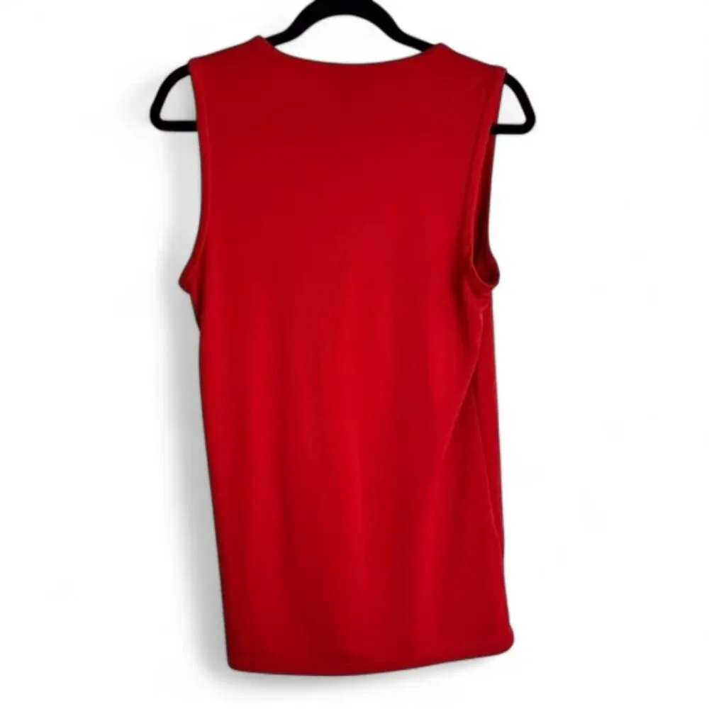 ANN TAYLOR Sleeveless Blouse Draped Front Top Red Flowy Size Large - Image 2
