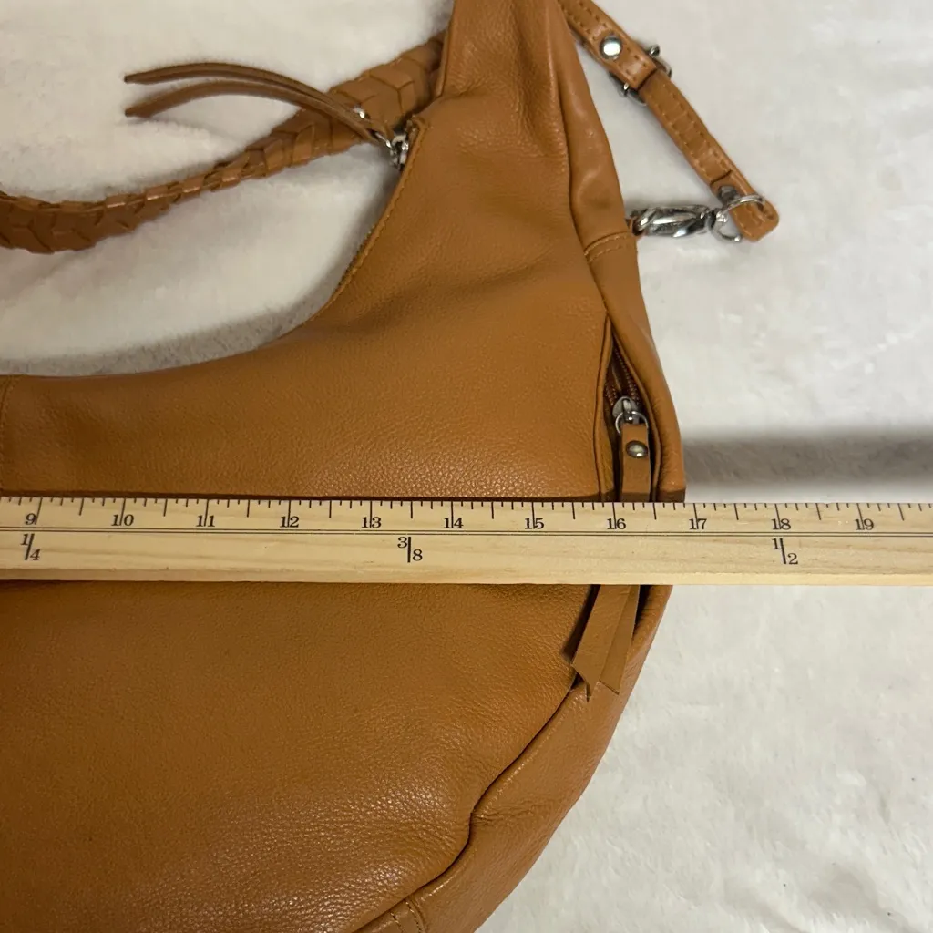 Soft Italian Half Moon Hobo with Whipstitch Handle Tan - Image 9