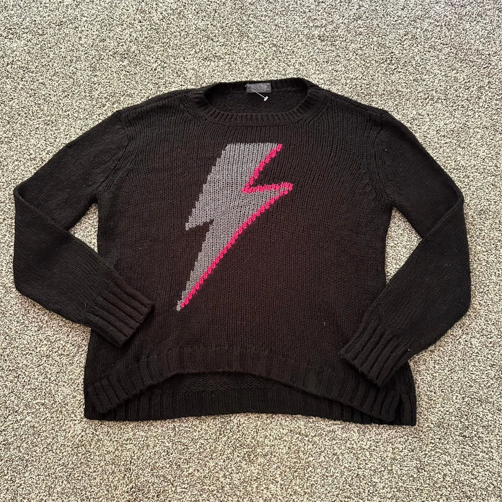 Wooden Ships black knit pink & gray lightning bolt crewneck sweater size XS - Image 5