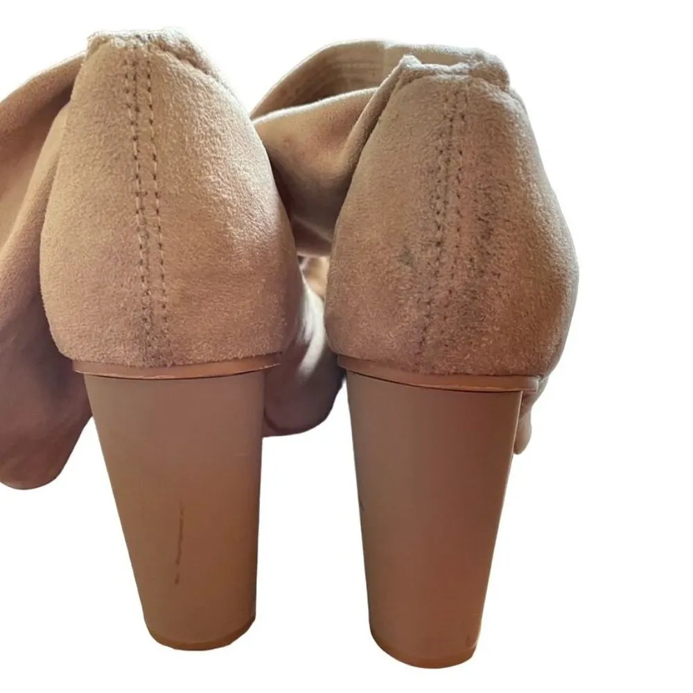 Open Toed Suede Knee Boots Heels Size 6.5 Beige brown u Womens So Me - Image 5
