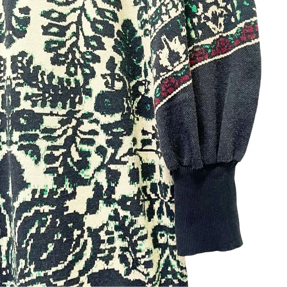 Free People Music & Lyrics Mini Boho Sweater Dress Black Green Combo Size Small - Image 6