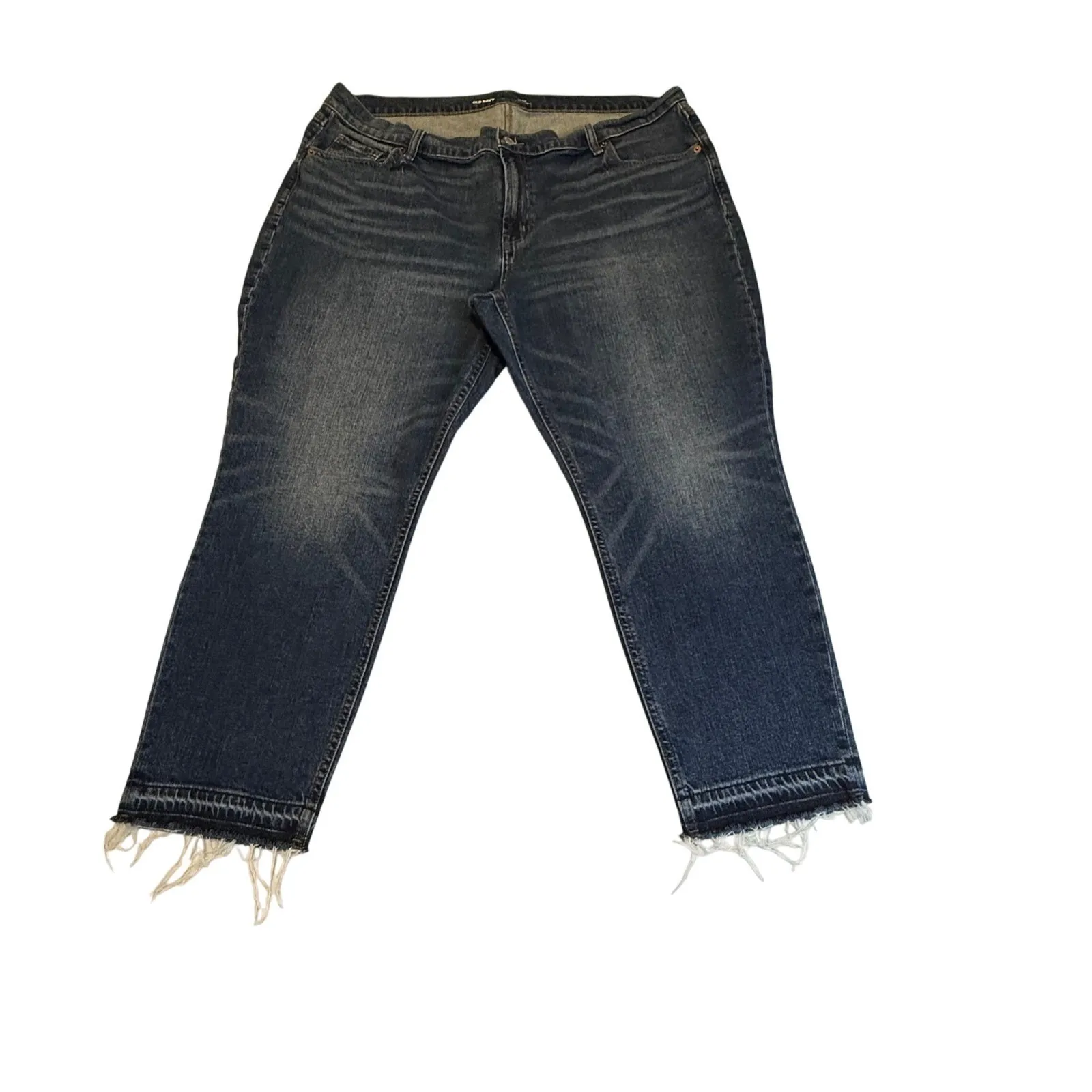 Old Navy Mid Rise Boyfriend Jeans Distressed Frayed Hem Dark Wash Size‎ 18 # - Image 2