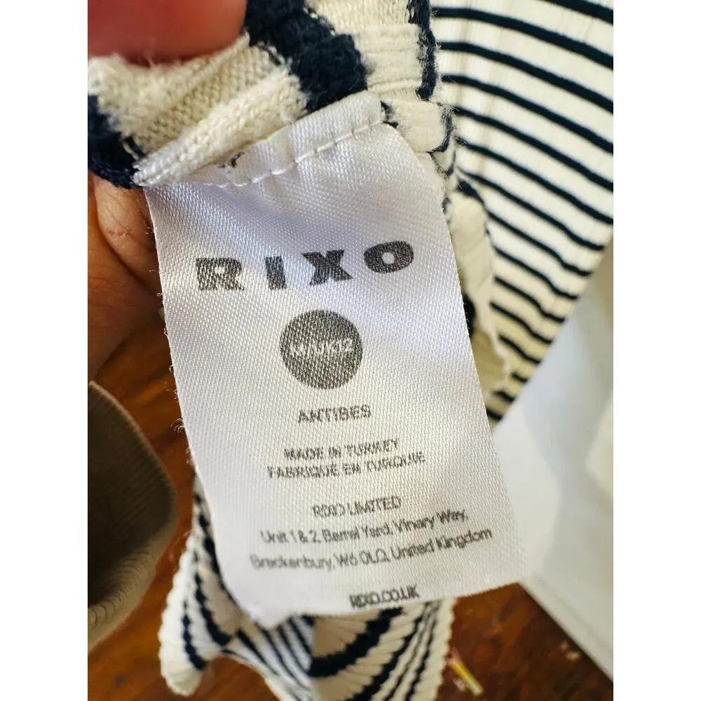 RIXO Blue White Antibes Stripe Ribbed Collared Ties Necklines Maxi Dress Size 8 - Image 14