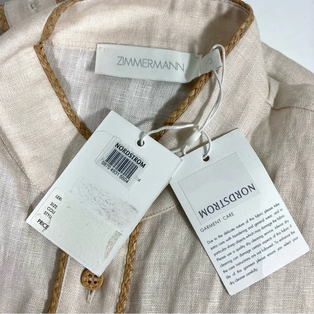 Zimmermann Lexi Tropical Floral Raffia Trim Button Up Shirt Ivory Palm 10 NWT - Image 6