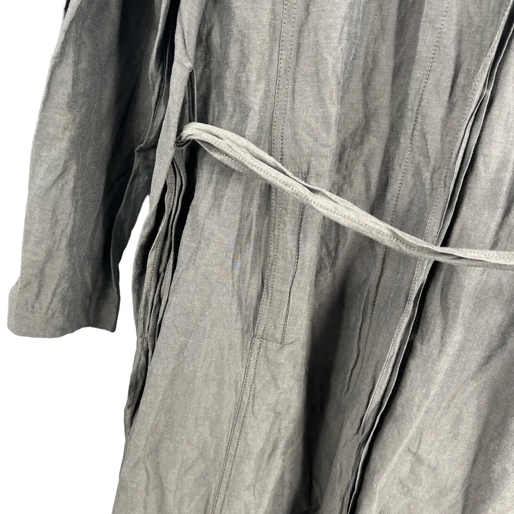 Eileen Fisher Lightweight Trench Coat Olive Green Crinkle Metallic Jacket Large - Image 3