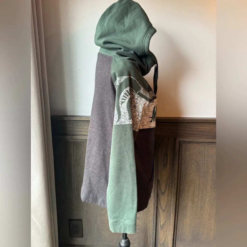 Green and Gray Michigan State Cowl neck Hoodie Medium - Image 4