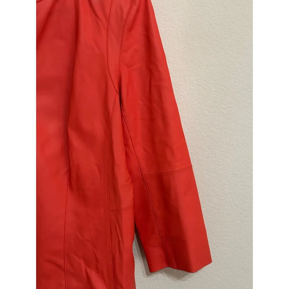 Lafayette 148 Leather Jacket Women's Size 16 Orange Moto Coat Spring Autumn FLAW - Image 7