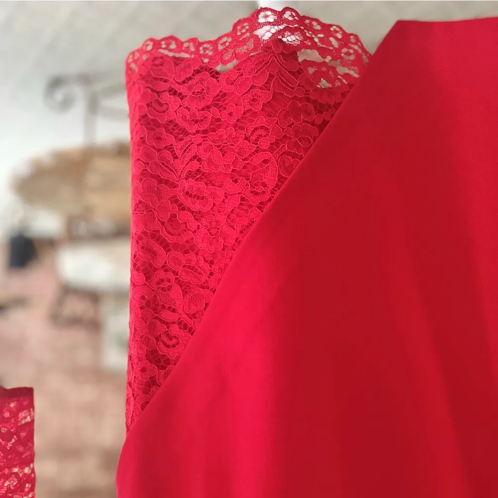 Venus Dress Red Lace Faux Wrap Mini Long Sleeve 6 Cocktail Party Chic Glam - Image 11