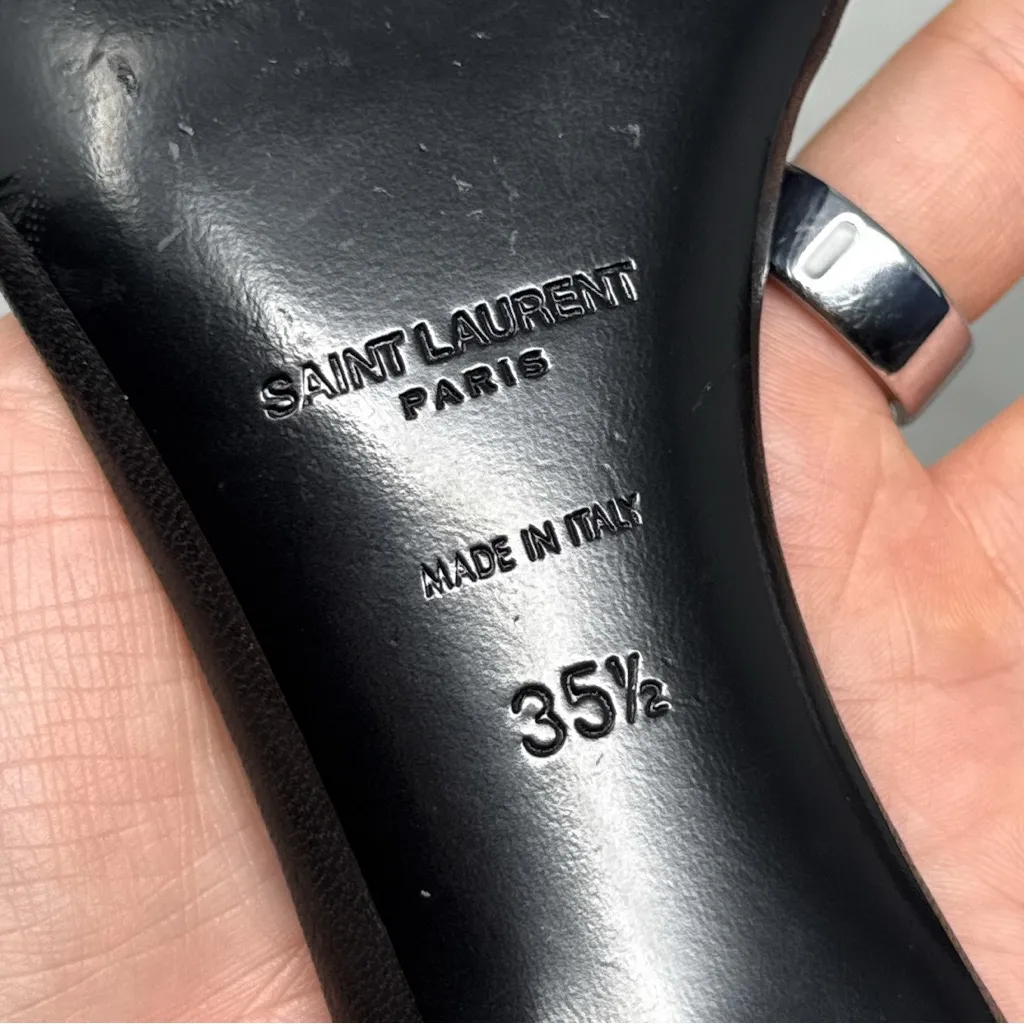 Saint Laurent Charlotte Studded Square Toe Low Kitten Sandal Heels Black 35.5 - Image 14