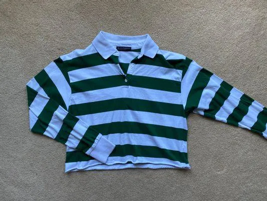 Brandy Melville Green Stripe Collared Top - Image 2