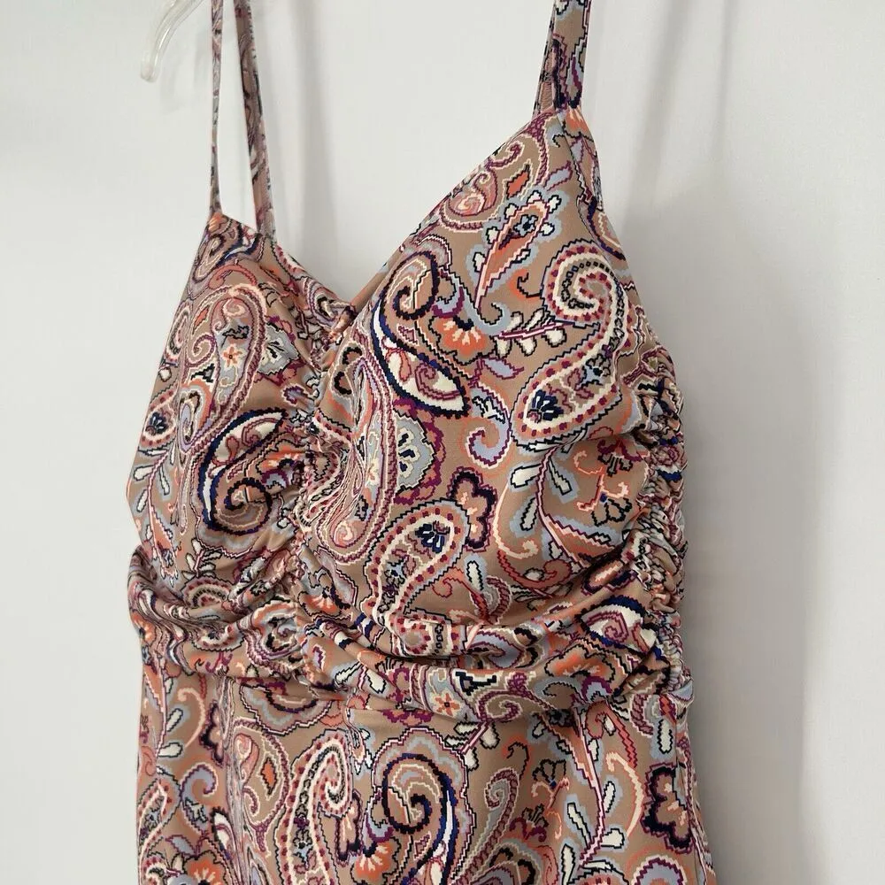 Lands End Pink Paisley One Piece Swimsuit Tummy Control Shirred UPF 50 S… Size 10 - Image 4
