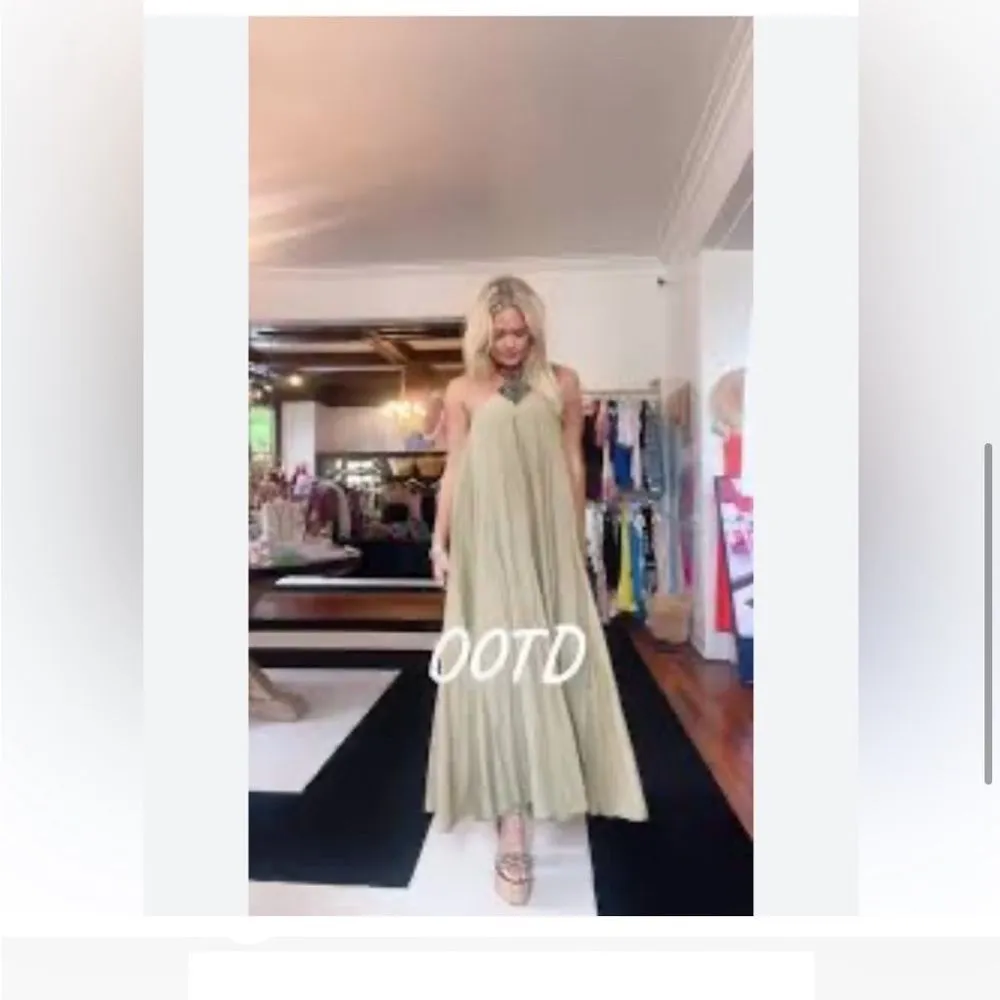 Maria Cher‎ Mariacher Womens Castex Joanne Halter Flowy Maxi Dress Boho Indie L Green Size L - Image 6