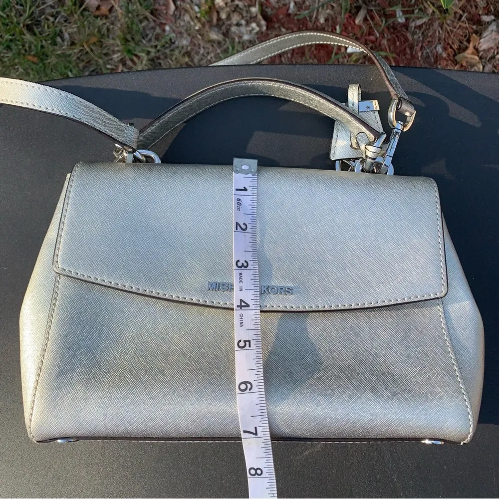 Michael Kors Silver Ava Top Handle Bag Purse with Removable Shoulder Strap - Image 7