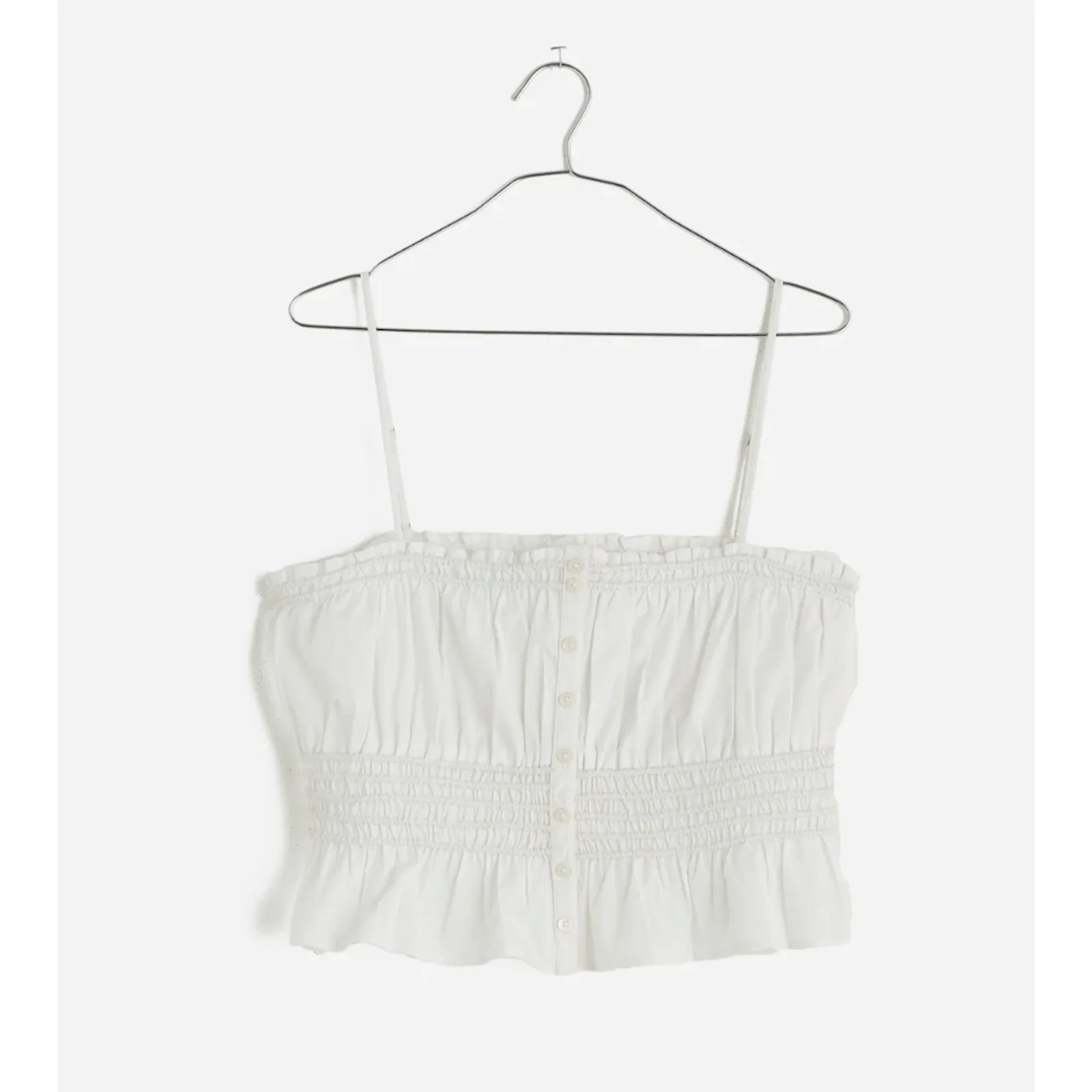 Madewell Smocked Button Front Top Poplin Cotton Eyelet White Stretch Medium NWT - Image 5