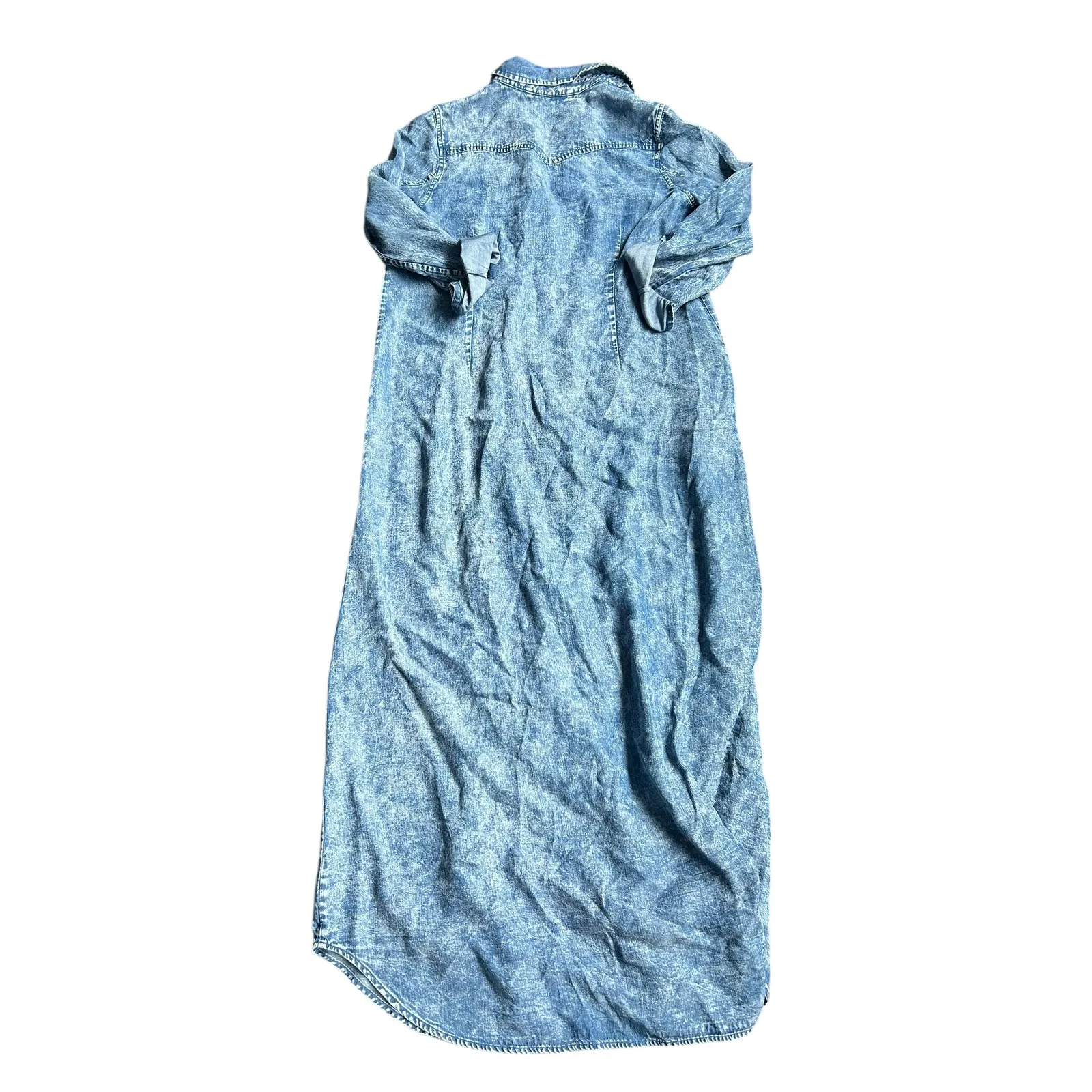 Soft Surroundings Denim Maxi Shirtdress Acid Wash Long Sleeve Button Front Small - Image 7