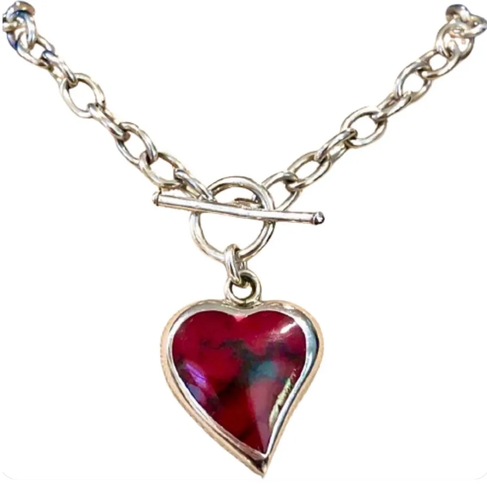 TAXCO Sterling Silver Red Jasper Heart Charm Rolo Bracelet - Image 13