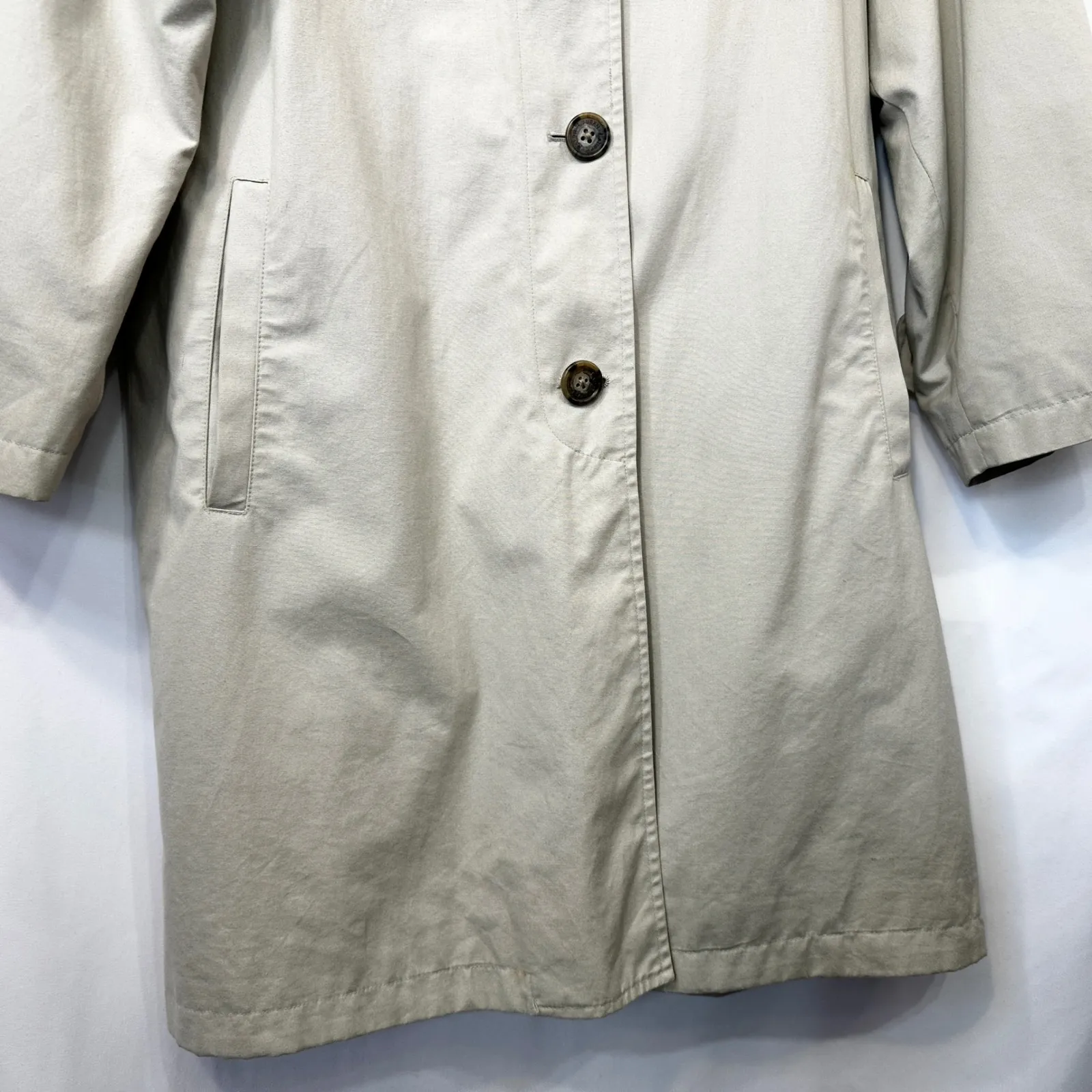 VTG Lauren Ralph Lauren Small Trench Coat Tan Classic Hooded 90s Button Womens C - Image 6
