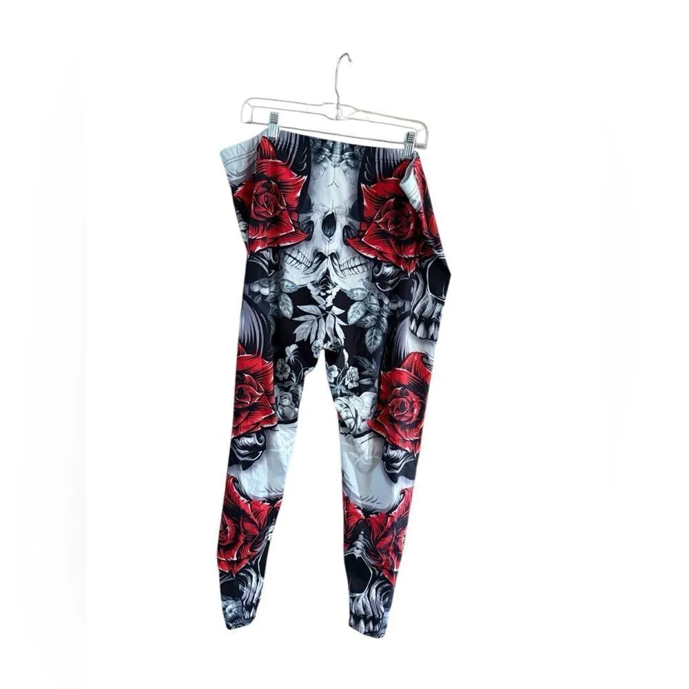 Floral Skeleton Leggings Size 4X Red - Image 7