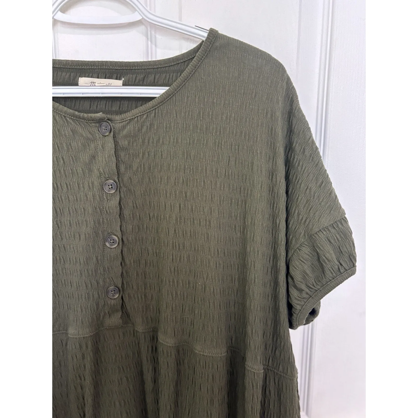 Madewell Green Crinkle Knit Tiered Mini Dress Size Large Babydoll Minimalist - Image 4