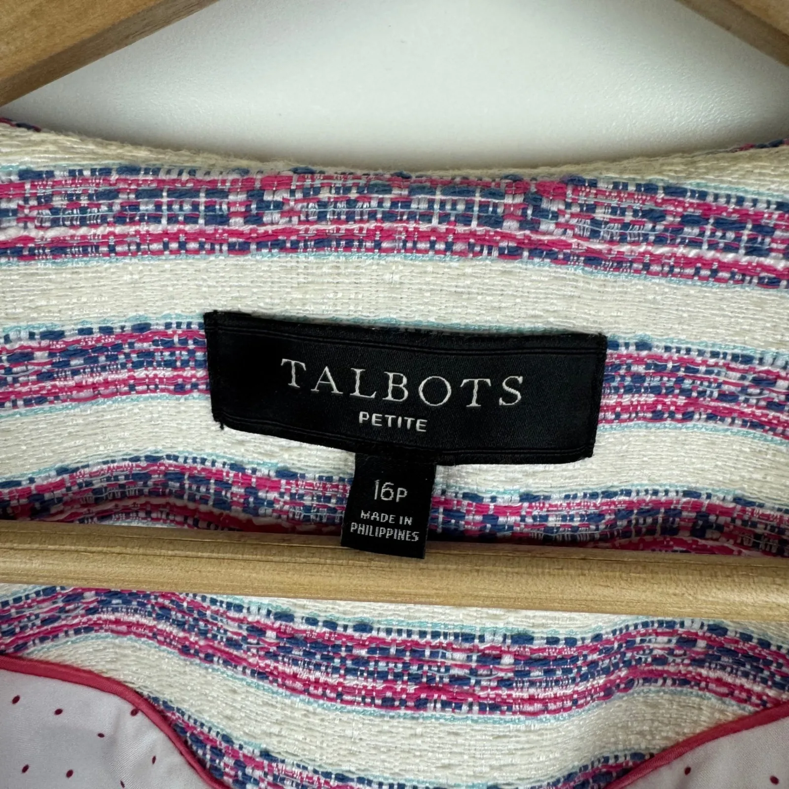Talbots Striped Tweed‎ Blazer Jacket Size 16P Preppy 3/4 Sleeve Career Colorful - Image 9