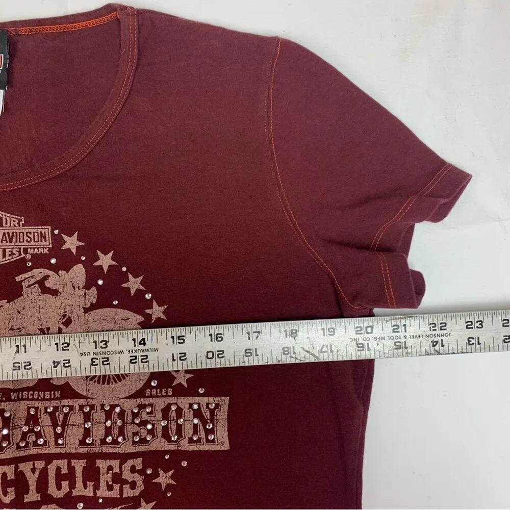 Harley Davidson women's XL shirt sleeve shirt red wine motorcycle graphic tee - Image 9