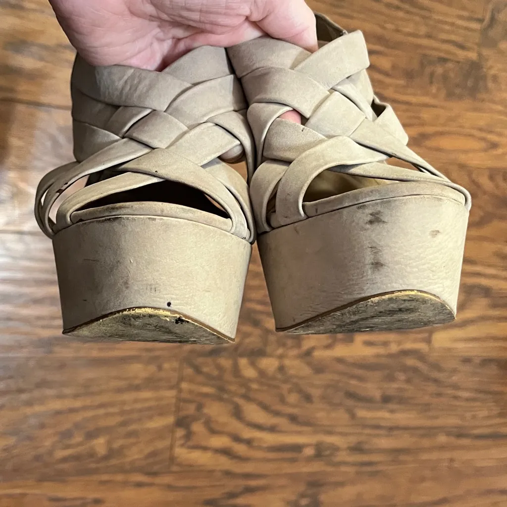 Beige Strappy Platform Heels - Image 5